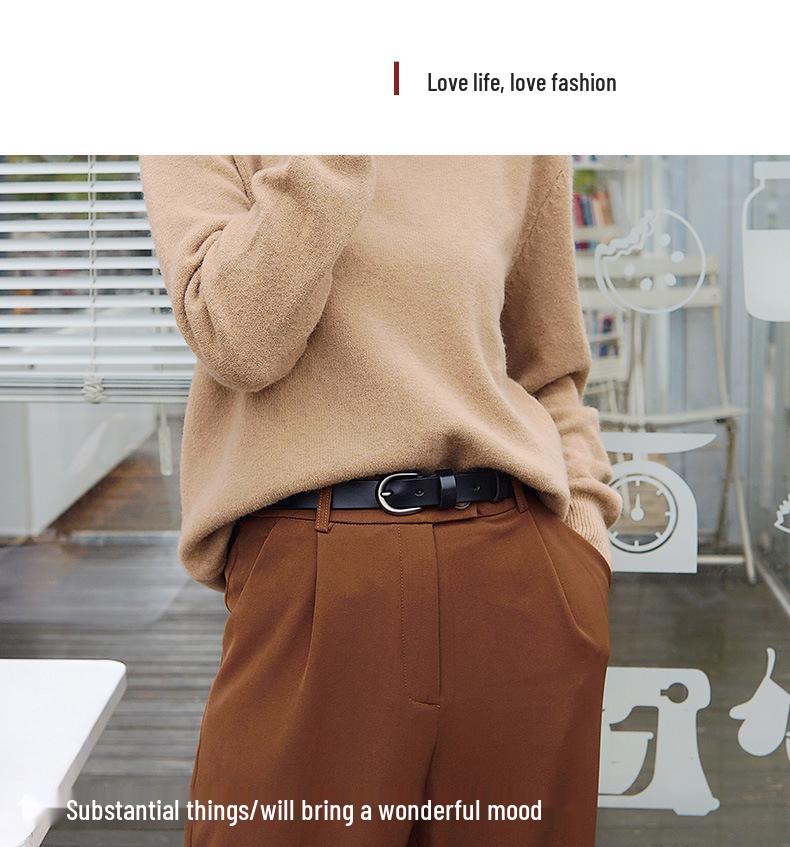 Women's Genuine Leather Black Thin Belt - Retro Fashion Accessory for Jeans