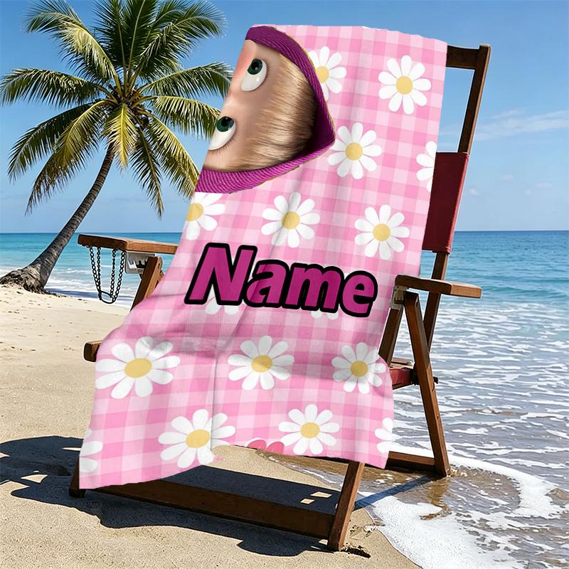 Asciugamano da Spiaggia Personalizzato con Nome Masha e Orso, per Viaggio Campeggio Festa in Spiaggia Decorazione Casa, Regalo di Compleanno per Famiglia e Amici