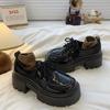 Retro British Style Black Platform Small Leather Shoes Women's 2025 Autumn New Thick Heel Small Height Increase Versatile Single Shoes