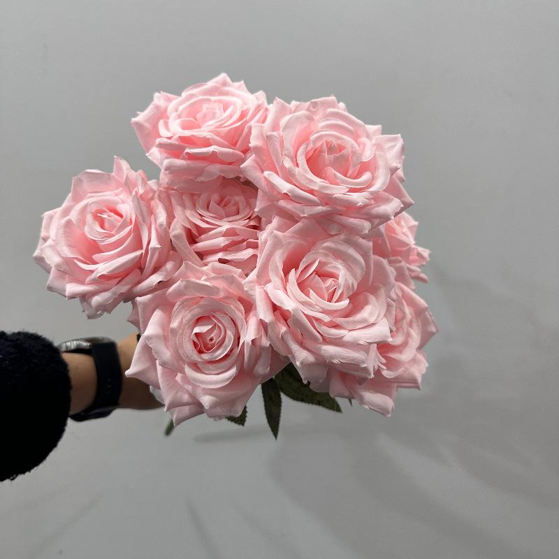 9 Heads Silk Cloth Burnt Orange Rose Bouquet for Wedding Home Party Christmas Decoration Bouquet Artificial Decorative Flowers