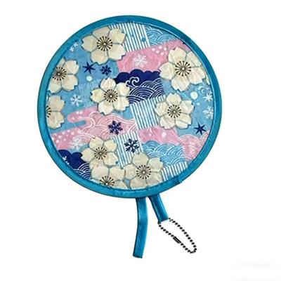 Decorative Japanese Style Folding Fan Flower Pattern Round Handheld Fan With Pocket Portable Fan Outdoor Activities