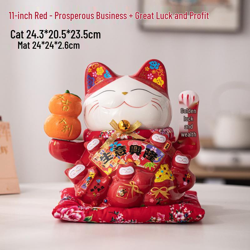 Ceramic Waving Fortune Cat Figurine for Home or Shop Decor