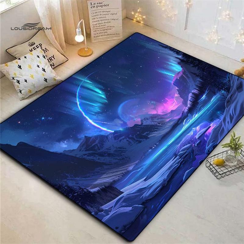 1pc Stunning Aurora Borealis Print Area Rug – Soft, Non-Slip Polyester Carpet with Crystal Velvet – Perfect for Bedroom,