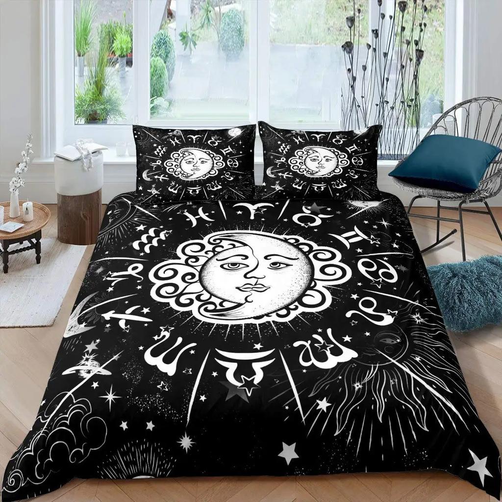 Sun and Moon Duvet Cover Twelve Constellations Duvet Cover Universe Theme Bedding Set for Kids Boys Girls Teens Gifts Room Decor