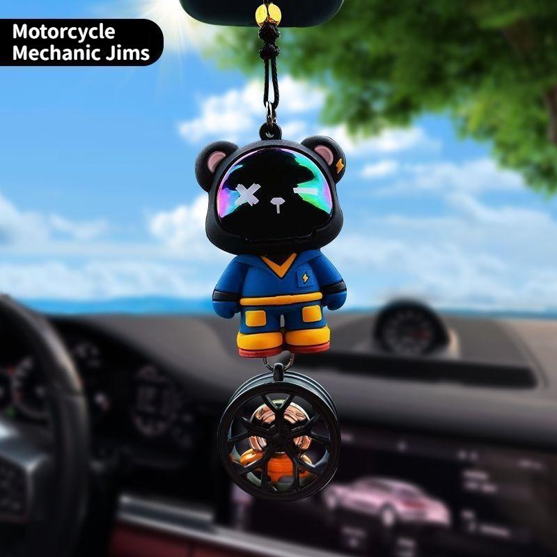 

Trendy Car Rearview Mirror Pendant with Climbing Hook Cute Bear Keyring for Auto Decoration Keychain for Boys and Girls