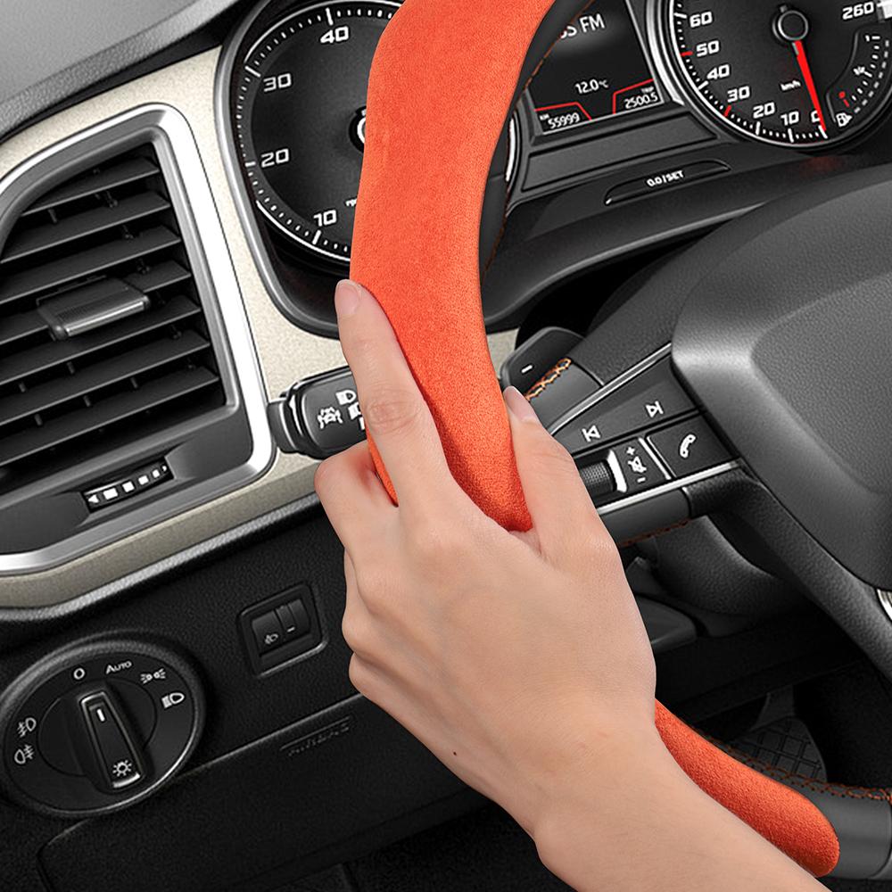 nlcr7 Suitable for Seat Premium Suede Snap-On Steering Wheel Cover, Non-Slip and Durable, Available for Ibiza, Arona, Leon, Leon Sportstourer,