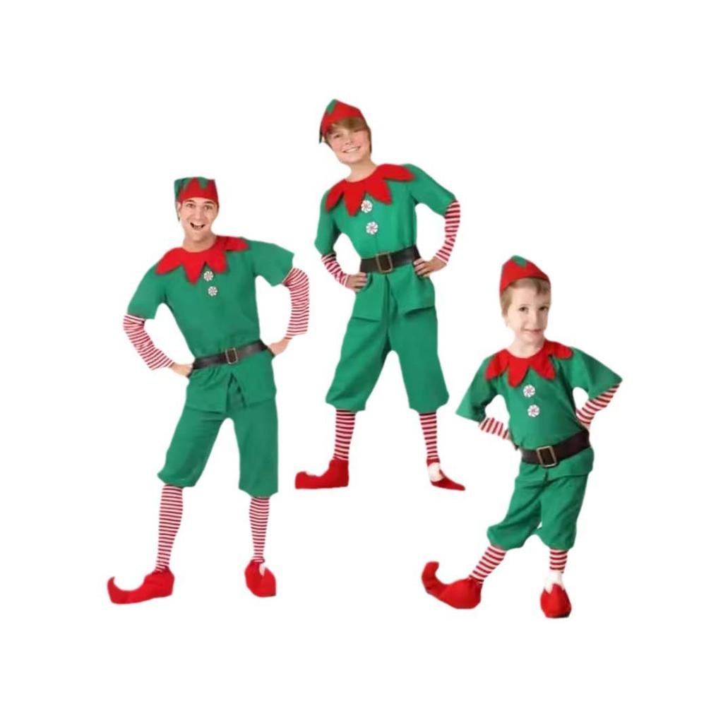 Kids' Christmas Elf Costume - Unisex Parent-Child Green Cosplay Outfit for Holiday Parties