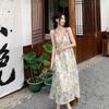[Original practice + inner lining] Summer pendant purple floral suspender skirt chiffon dress women's medium and long skirt