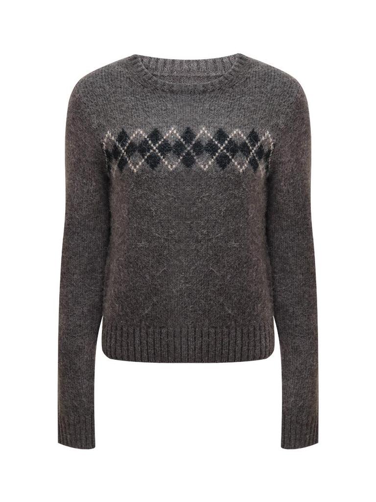 Lambswool Diamond Pattern Retro Round Neck Sweater - Autumn/Winter Casual Knit Top