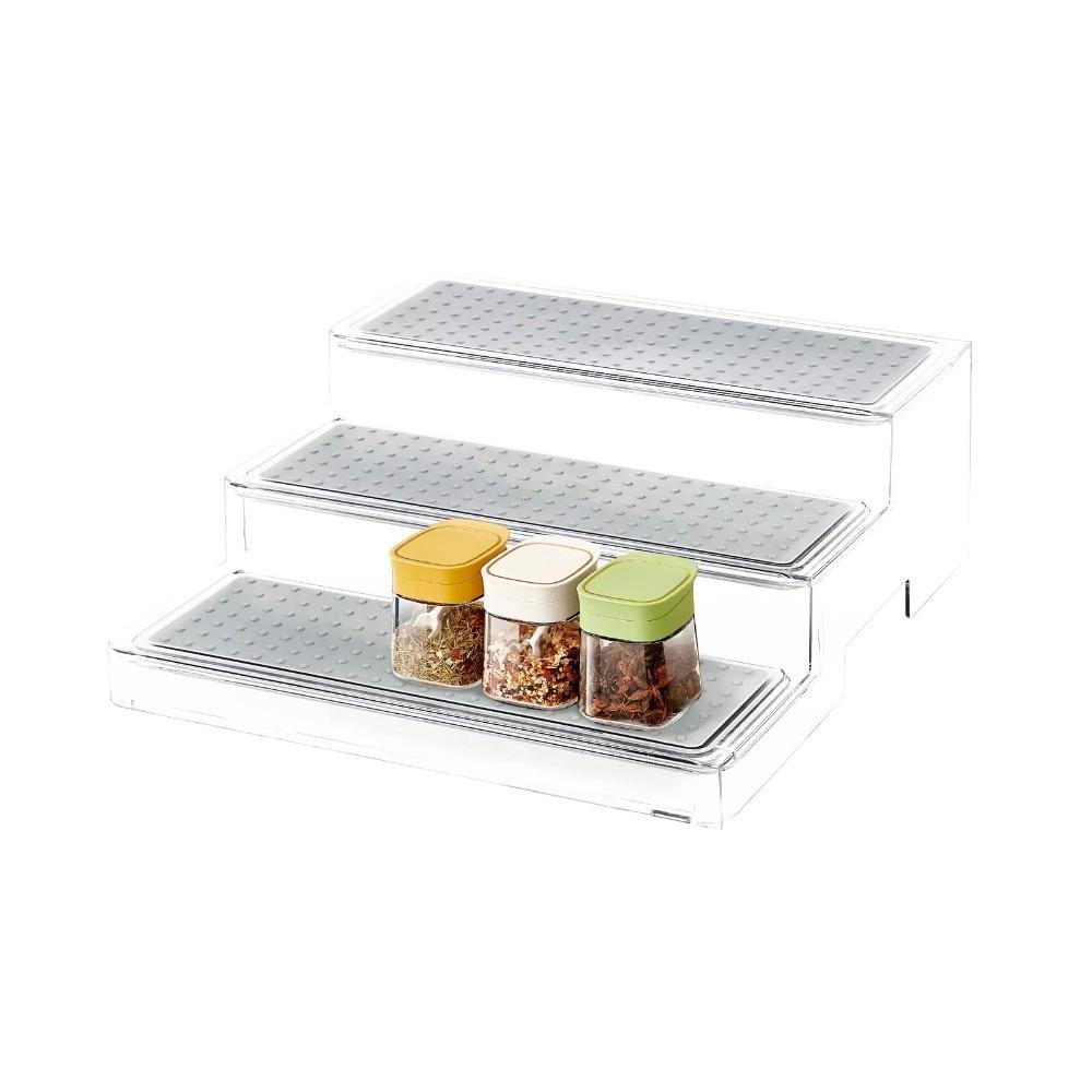 Visible Expandable Step Shelf 3 Tier Cabinet Storage Rack Clear Expandable Spice Rack  Pantry