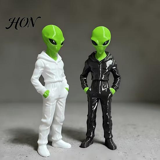 Statua Figurinea Aliena Stampata in 3D con Felpa, Figurinea Verde, Scultura Decorativa da Collezione Stile Street Sci-Fi, Decorazione da Scrivania Sci-Fi