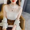 Summer Sleeveless Knit Blouses Women Casual Lace Slim Ice Silk Shirt Women Fashion Stand Solid Lady Tops Vest 25379