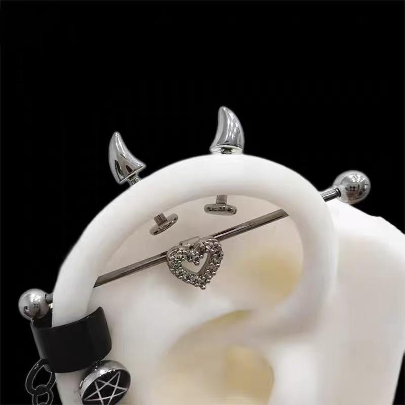 Orecchino Piercing Corna da Diavolo Carino per Donne Uomini Gotico Colore Argento Orecchino Osso dell'Orecchio Y2K Gioielli Accessori
