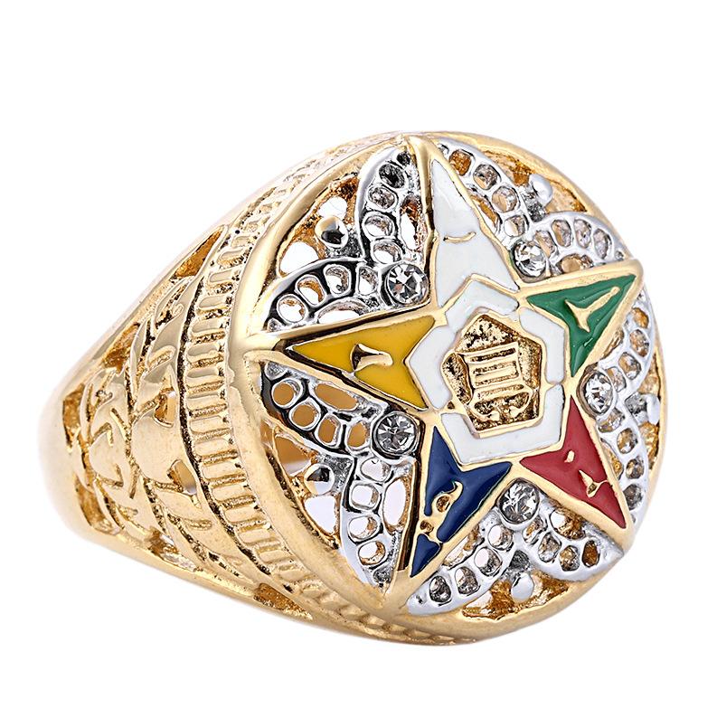 Goldener Diamant Stern Emaille Ring, Vintage Freimaurer Stil Schmuckring