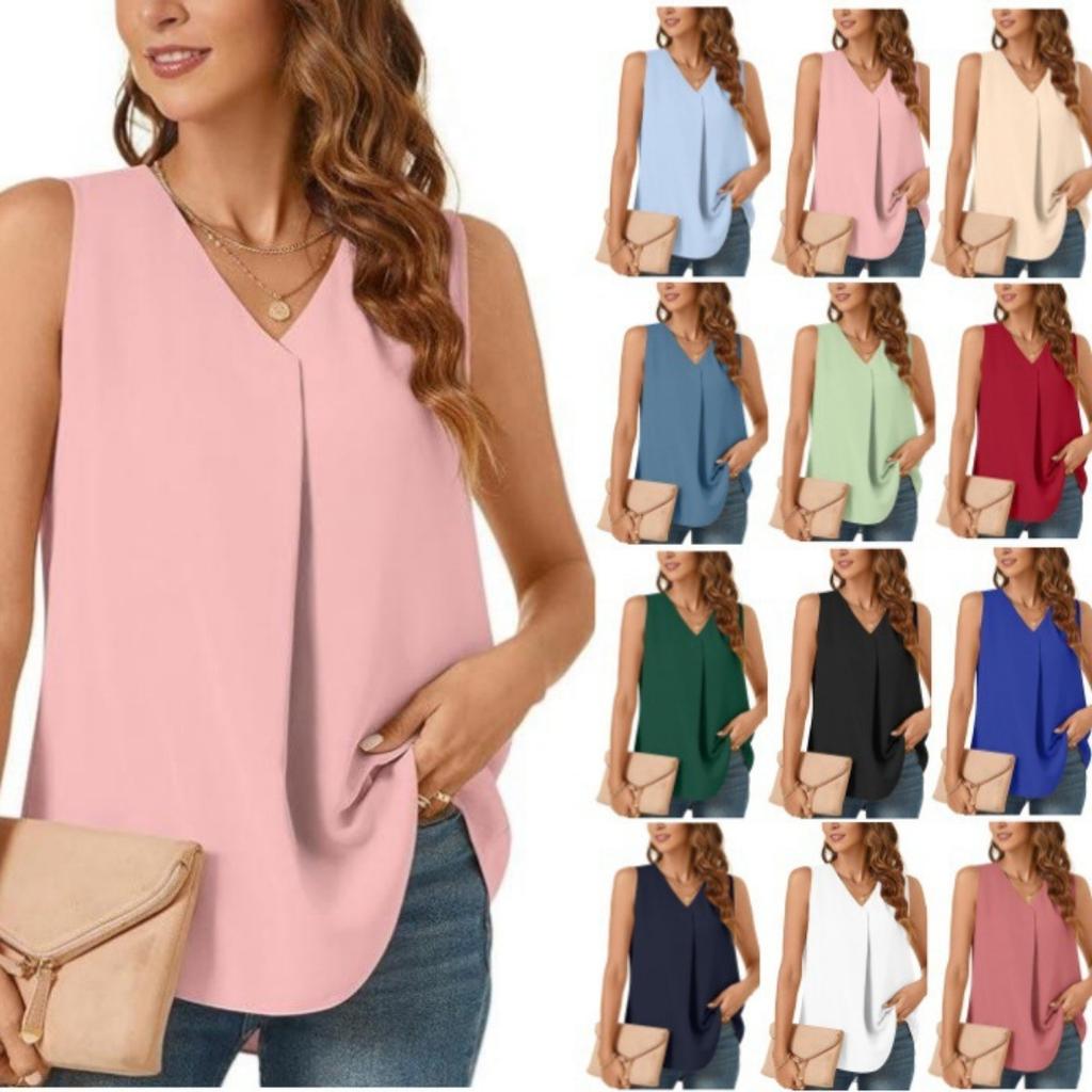 Summer Women's Loose Solid Color Chiffon Shirt Tank Top T-shirt Blouse