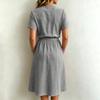 Women's Plaid Two-Piece Outfit, Short Sleeve Button Top with Pocket and Matching Skirt, Summer Casual Set