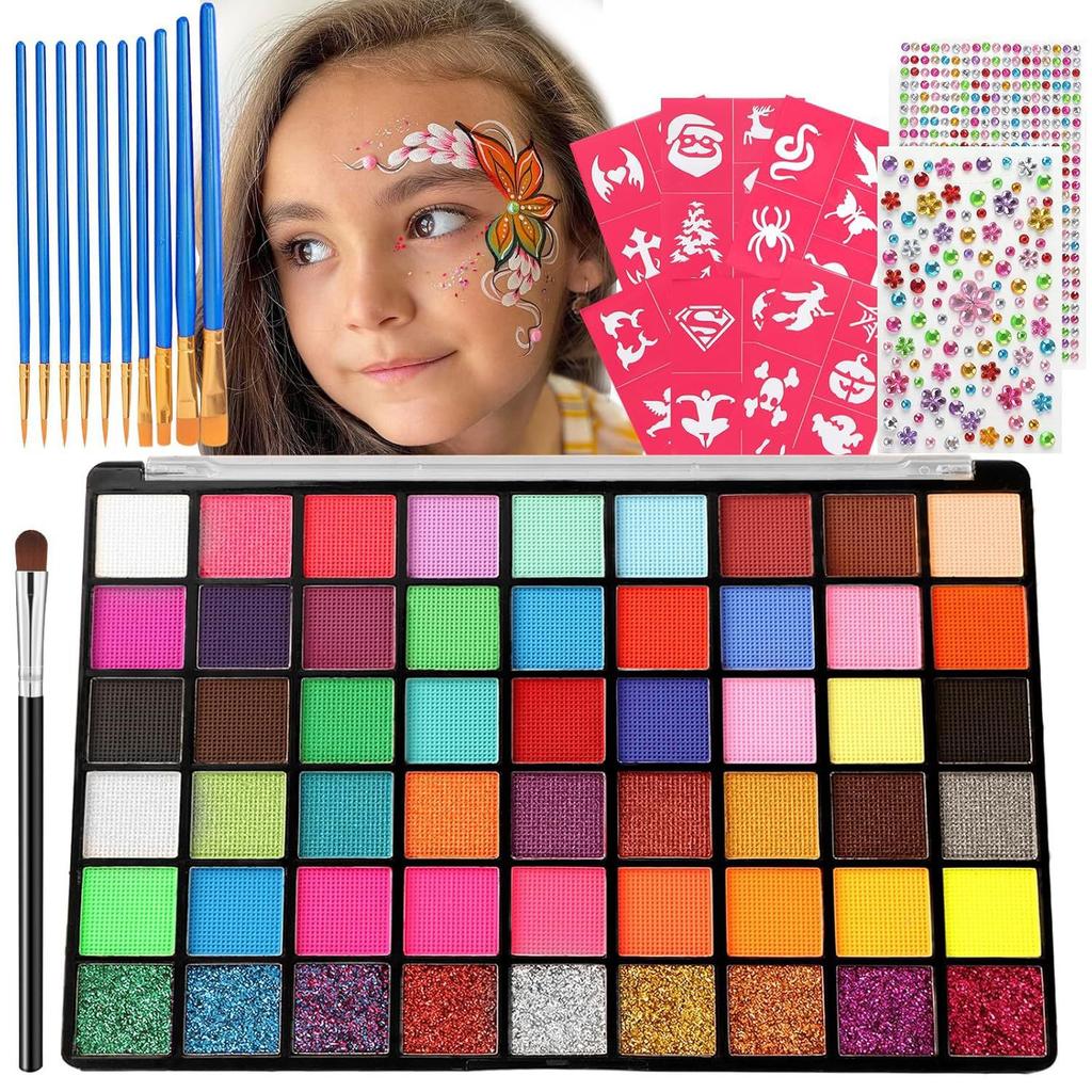 54 Colors Face Paint Kit, Kids Facial Body Painting Pigment Set for Halloween Easter Party Makeup