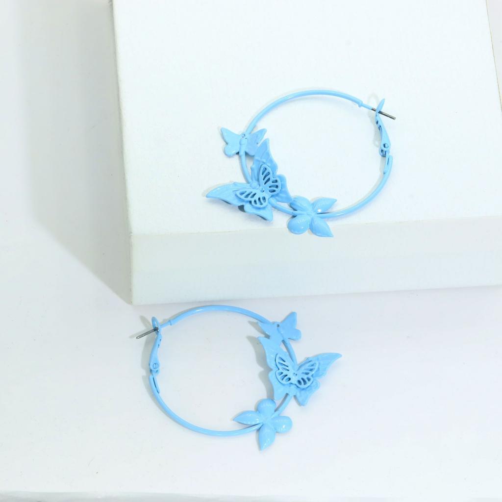 Spray Paint Butterfly Round Earrings Fresh and Sweet Fashion Versatile Stud Earrings Niche Temperament High-end Earrings Women