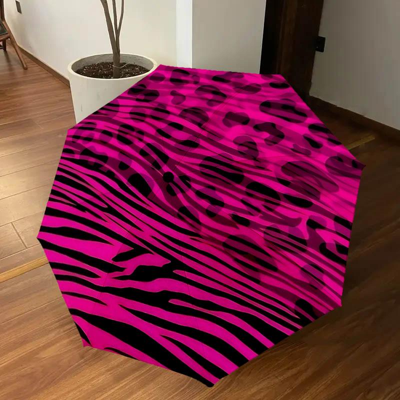 1PC Leopard Print Zebra Stripes Umbrella-8-Rib Reinforced, Automatic Open, Lightweight & Durable, Cute Fashion Accessory for Outdoor-T370