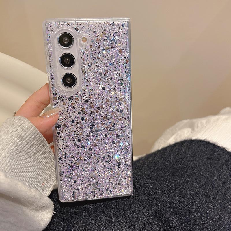 

For Samsung Zflip6 Mobile Phone Case Glue Glitter Sequin Fold5 Clamshell Folding Screen W24flip Women s Model For Samsung ZFold7