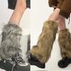 Women Harajuku Fuzzy Plush Leg Warmers Japanese JK Winter Warm Thickened Furry Boots Cover Vintage Leg Sleeve Long Socks