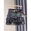 Gonna in denim patchwork per donna nuova che riduce l'età versatile e alla moda a vita alta snellente a trapezio corta trendy