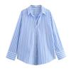 Women S Loose Fit Long Sleeve Collared Striped Casual Shirt