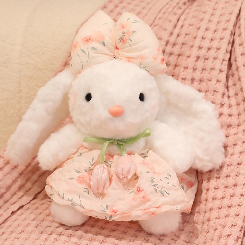 Kawaii Rabbit Plush Toy Stuffed Long Ear Bunny Wearing A Dresses Doll Sleeping Companion Plush Doll Children's Easter Gift