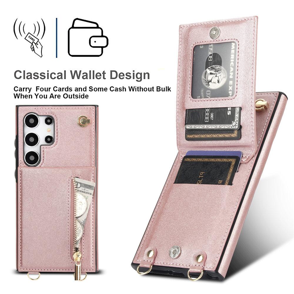 Zipper Crossbody Wallet Case For Samsung Galaxy S25 S24 Ultra S23 Plus S24FE S22 S21 S20 Note 20 Cards Holder Lanyard Cover