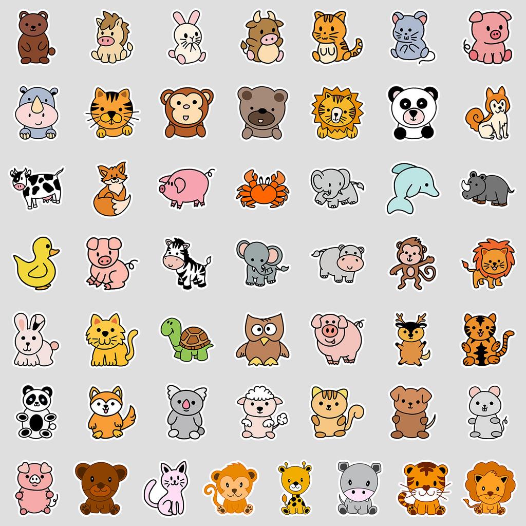 50 Cartoon Small Animals Doodle Stickers Creative Cute Animal Water Cup Suitcase Waterproof Decorative Stickers