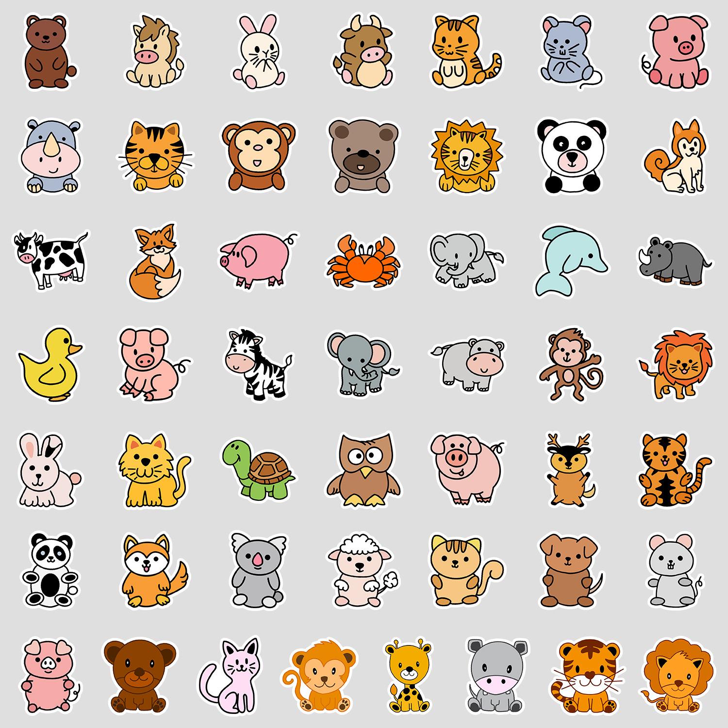 

50 Мультяшных Маленьких Животных Дудл Наклеек Креативные Милые Животные Чашка для Воды Чемодан Водонепроницаемые Декоративные Наклейки