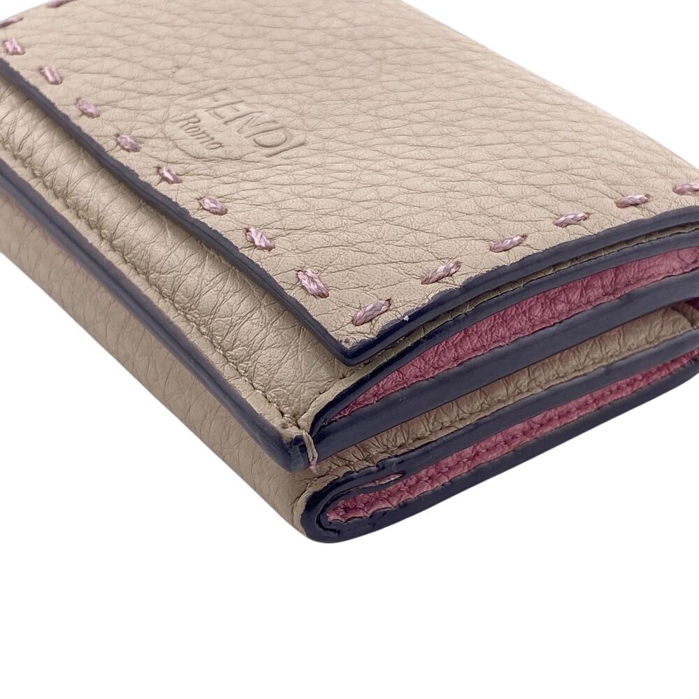 FENDI Compact wallet Celeria leather Tri-fold wallet beige leather Women Used
