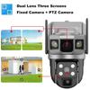 4G SIM Card Solar IP Camera 6K 12MP Three Screens 10X Zoom Outdoor CCTV Auto Tracking Build In Battery Waterproof Security Protection Cam