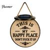 Durable Outdoor Decorative Pendant Luminous Funny Garden Sign, "This Is My Happy Place" Solar Vintage Decor, Farmhouse Cute Light for Patio Wall Art,