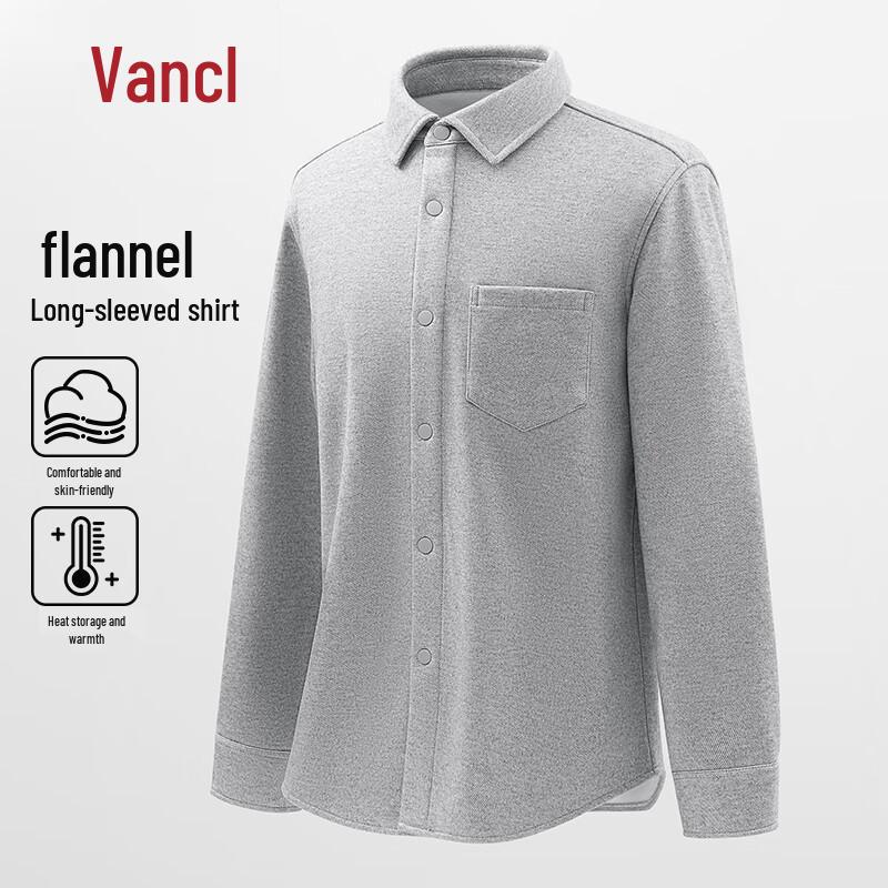 VANCL Men's Winter Fleece-Lined Flannel Long-Sleeve Shirt