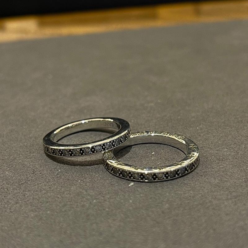 CH Cro Ring 3mm Gold Plated Full Diamond Bar Ring Male and Female Couples Cross Fine Ring Vintage Punk