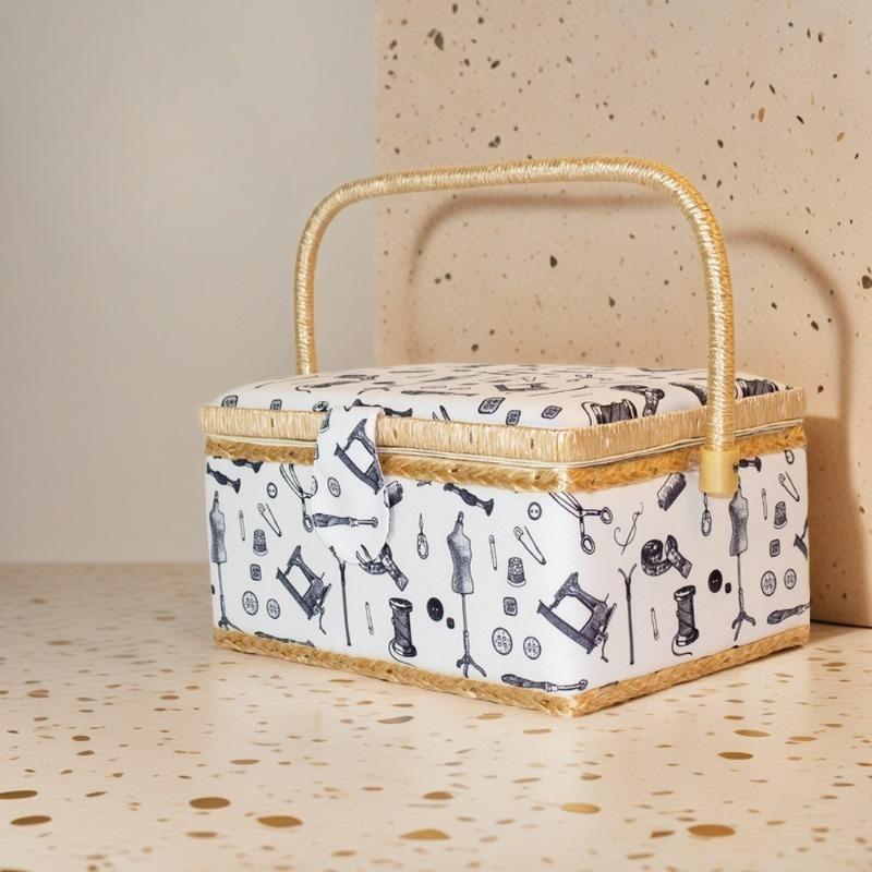 Fabric Home Sewing Box European Style Rose Pattern Needle and Thread Storage Basket Portable Craft Organizer for Daily Use DIY