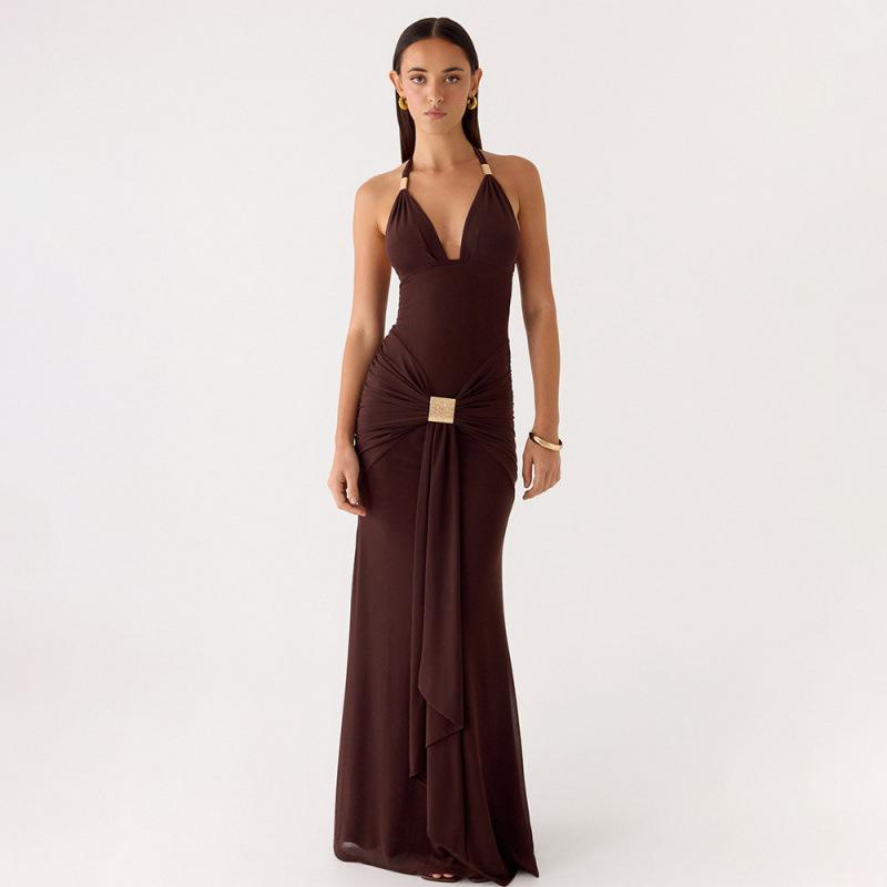 Women s clothing sexy deep V low-cut suspender dress fashion temperament waist halter neck dress S