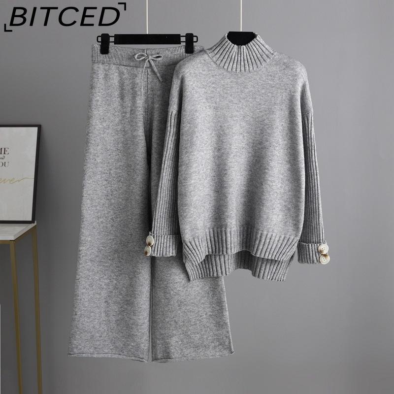 BITCED Autumn and Winter Knitted Set for Women: A Stylish Semi-high-neck Sweater with A Thick Layer and Loose Two-piece Outerwear