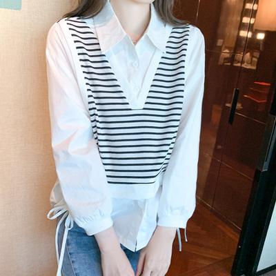 Fake Zweireiher Damen Herbst Polokragen Kordelzug Langarm Chiffon Top Hübsche Bluse