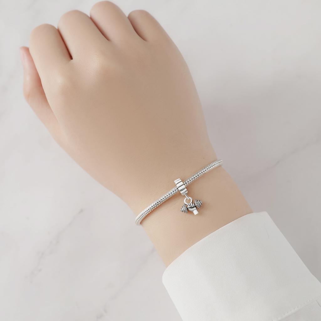 Original Copper Charms Luxury Strength Dumbbell Pendant Beads Fit Bracelet Diy Women Making Delicate Gift