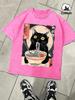 Cat Likes To Eat Noodles And Daydream Washed Mens TShirt Retro Summer Cotton Tee Fashion Basics Clothing Unisex Soft Loose Top