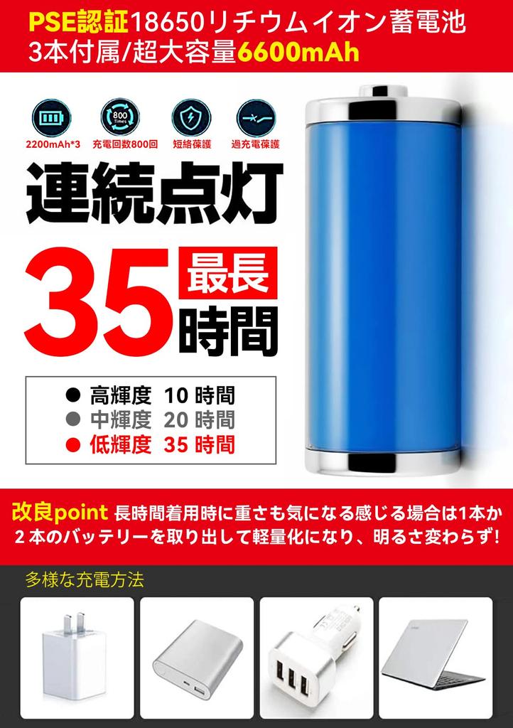 Runtime LED 5 Lighting Hand Gesture Battery Level Zoom Adjustable Waterproof and Large Capacity 6600mAh 3 18650 2200mAh Ideal for Night Outdoor and