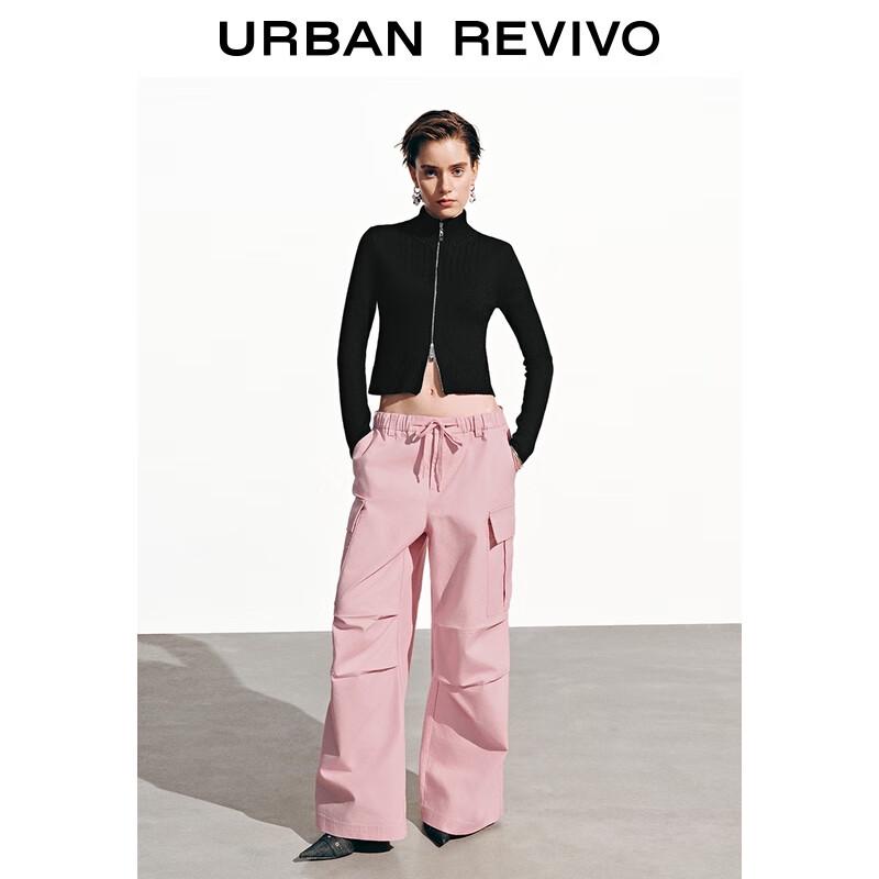 UR 2025 Autumn Women's Workwear Pleated Wide-Leg Cotton Pants