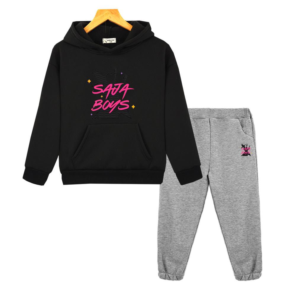 Saja Boys Hoodie Fleece Sweatshirt Jacket 2pcs Pullover+pant Kpop Demon Hunters Autumn Boy Girl Hooded Sets Kids Boutique Clothe