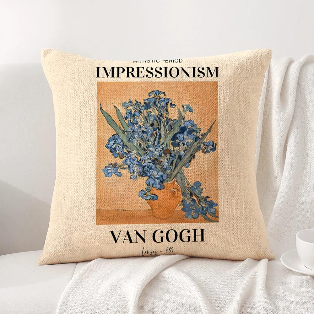 Van GGogh Art Cushion Cover Natural Linen Organic Fabric DoubleSided Printing Sofa Home Decor Breathable Bed Pillow