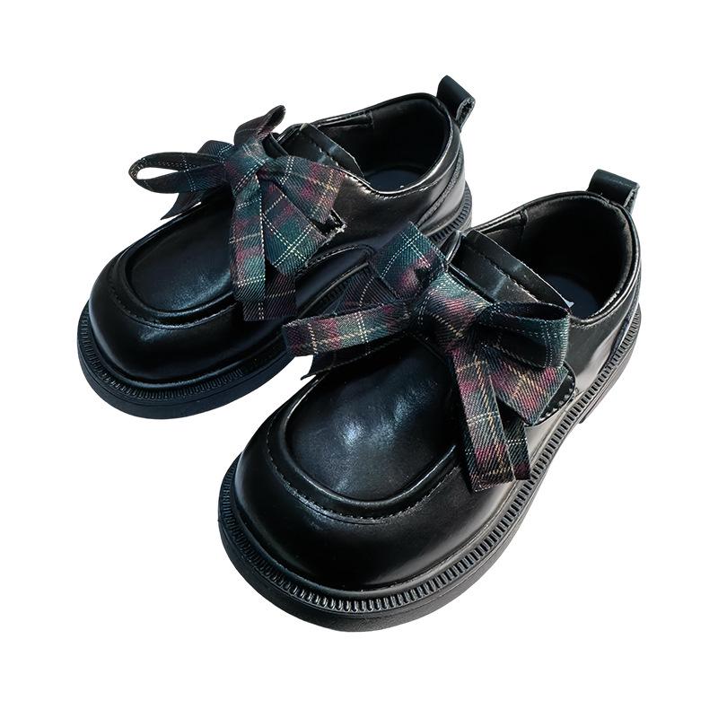 Chic Plaid Bow Korean Loafers for Girls: Stylish Princess Leather Shoes