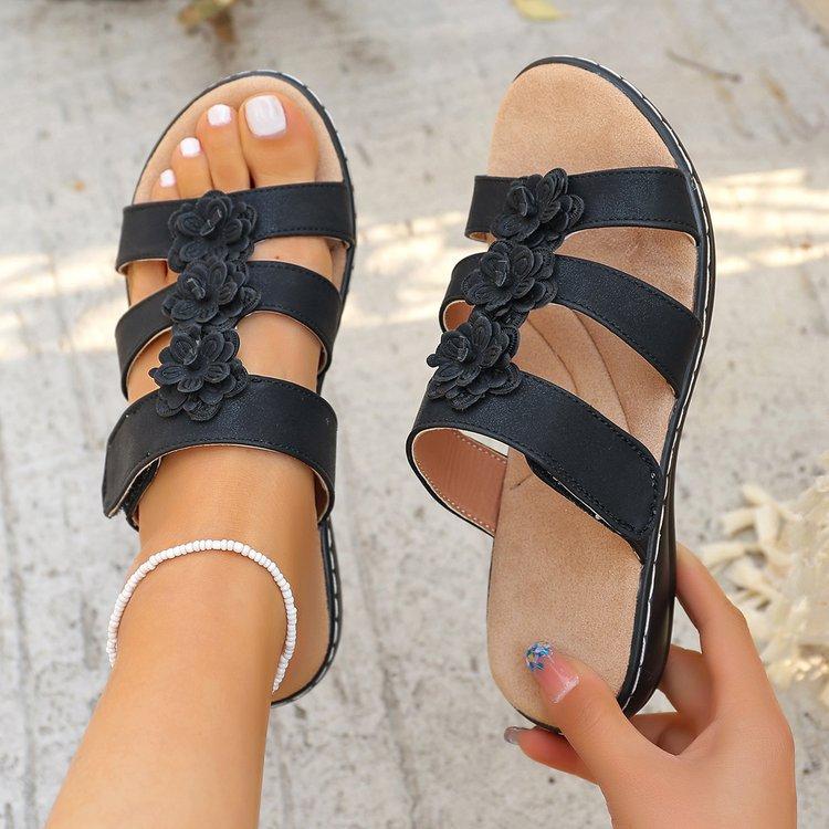 

Large size summer new beach cool slippers with flowers open-toed women s slippers 36 чорний
