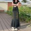 Women's High-Waisted Retro Denim A-Line Midi Skirt: Slimming Fishtail Design for Autumn