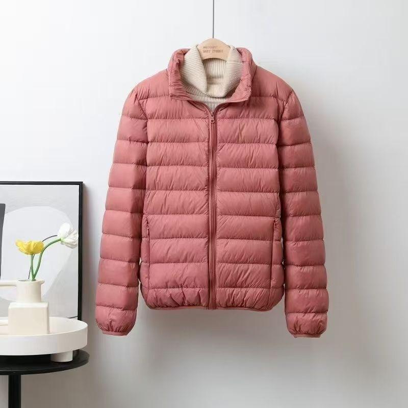 Double-layer fabric Lightweight women's hooded stand-up collar Winter duck down jacket Slim fit